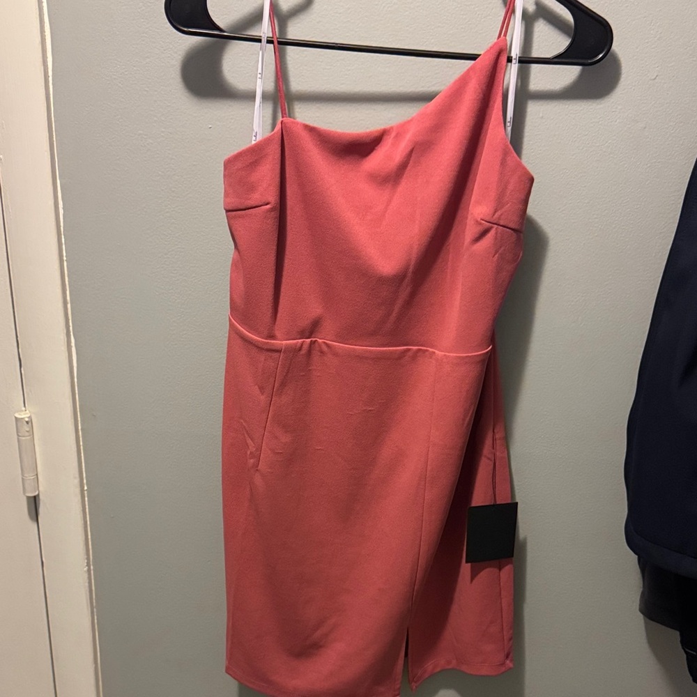 Lulu's Dusty Pink Asymmetrical Neck Mini Slip Dress